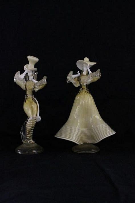 Murano Glass Dancing Figurines With Latticino And Aventurine 1950s Venetian Murano Glass