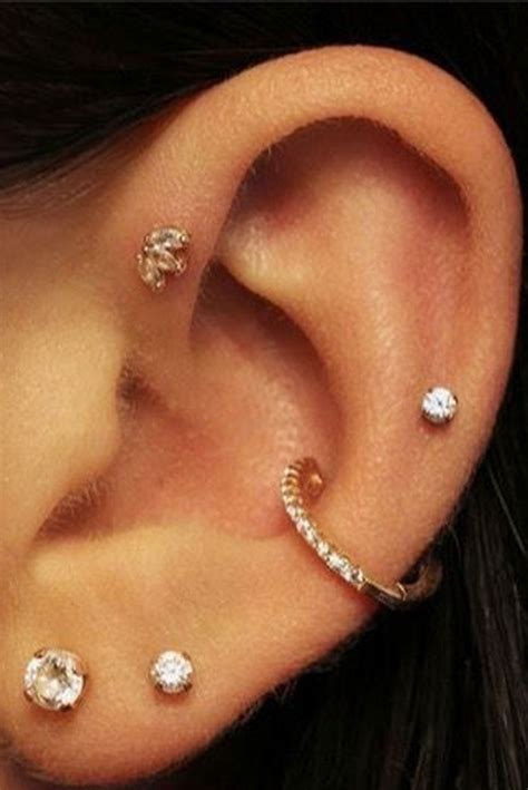 Cute Ear Piercing Ideas For Women Conch Ring Hoop Crystal Earring Studs
