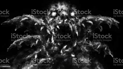 Scary Monster Face With Opened Mouth Black And White Stock Illustration