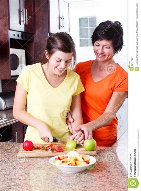 Mother Teaching Daughter Cooking Stock Images Image