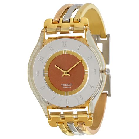 Swatch Tri Gold Small Ladies Watch Sfk240b Skin Swatch Watches