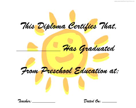 Sunshine Printable Graduation Diploma For Kids