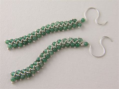 Sterling Stone Bead Earrings Long Dangle Chain Beadwork Etsy