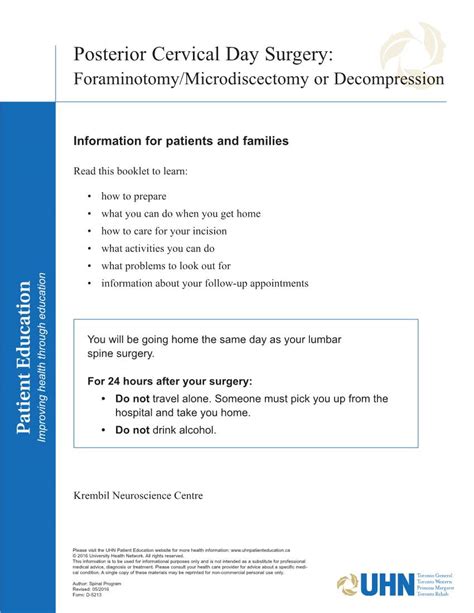 Posterior Cervical Day Surgery Foraminotomy Microdiscectomy Or Decompression Docslib