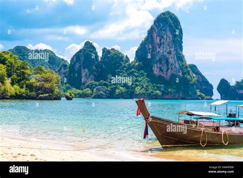 Long Tail Boat Tropical Beach Krabi Thailand Stock Photo Alamy