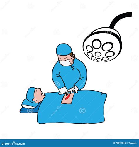 Vector Illustration Of Surgeon Nurse And Patient In Operating Room