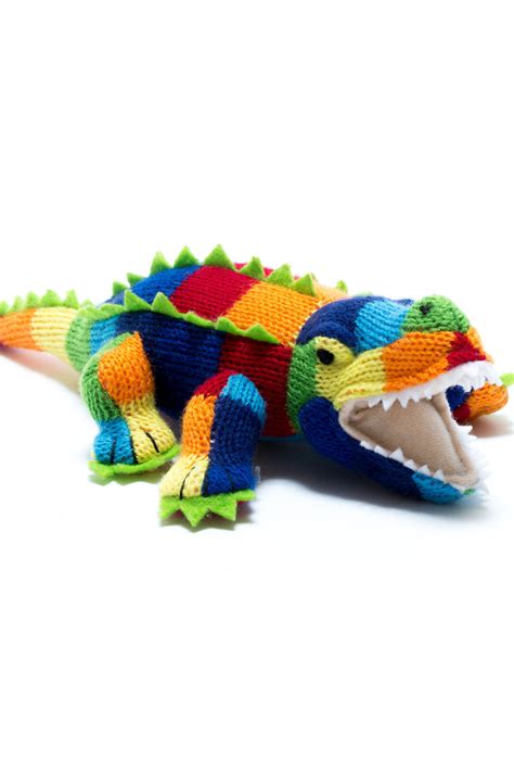 Knitted Colourful Crocodile Soft Toy In 2021 Baby Rattle Rainbow Toy