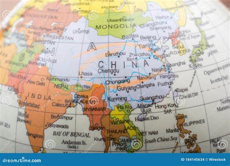 Closeup View Of The World Globe Focusing More On China S And India S