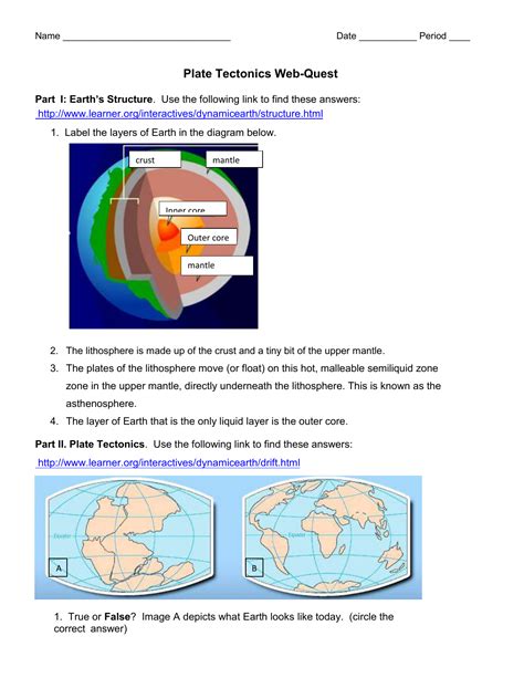 Plate Tectonics Webquest Answer Key Continental Drift And Plate