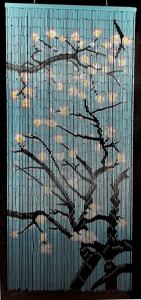 Cherry Blossom Bamboo Beaded Curtain Hand Painted Bamboo Etsy