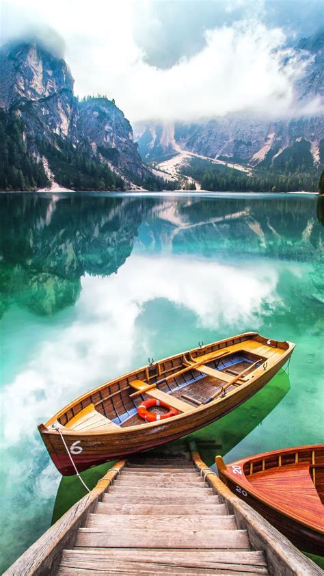 Pier Boat Lake Mountains Nature 720x1280 Wallpaper Travel