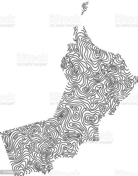 Oman Map From Black Isolines Or Level Line Geographic Topographic Map