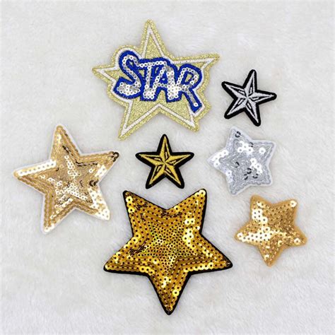 7pcs New Sequins Five Pointed Star Design Iron On Sewing Embroidered