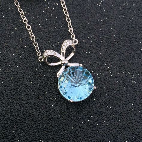 Natural Blue Topaz Stone Necklace Natural Gemstone Pendant Necklace