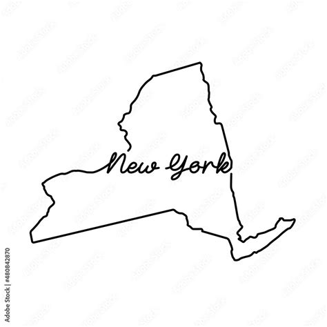 New York Us State Outline Map With The Handwritten State Name