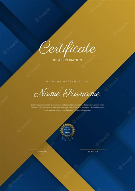 Certificado De Plantilla De Reconocimiento Color Dorado Y Azul