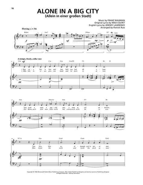 Alone In A Big City Sheet Music Franz Waxman Piano Vocal And Guitar