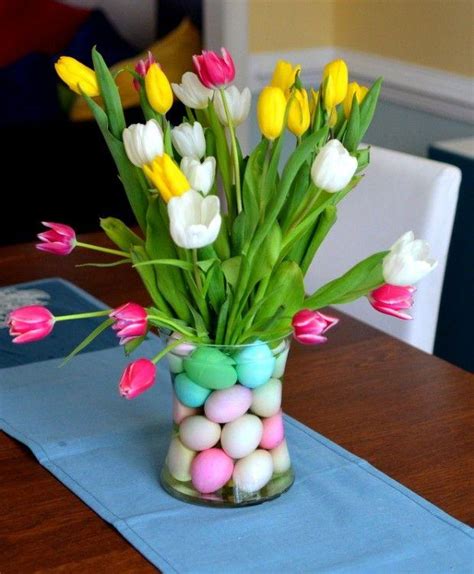 Fresh Easter Table Centerpiece With Tulips Founterior