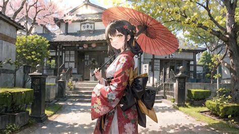 Japanese Anime Girl Kimono Cherry Blossom Live Wallpaper Moewalls