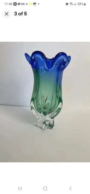 Vintage Royal Gallery Art Glass Vase Tulip Scallop Design Blue And Green 43 00 Picclick