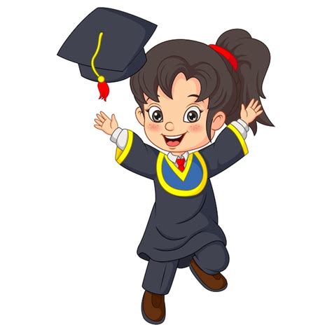 Premium Vector Cartoon Little Girl In Graduation Costume