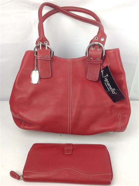 Nwt Tignanello Red Leather Satchel Handbag Purse Zip Clutch Wallet