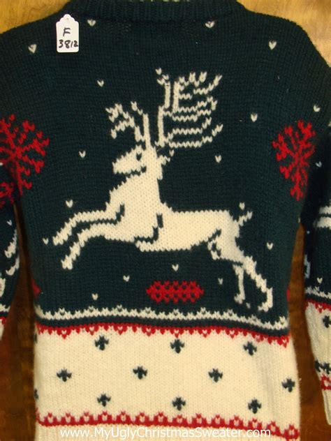 Vintage Leaping Reindeer Ugliest Christmas Sweater Pullover My Ugly