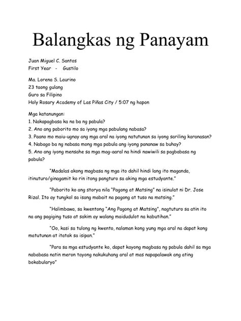 Halimbawa Ng Balangkas Ng Isang Maikling Kwento Kulturaupice