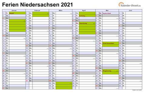 Kalenderpedia bietet ihnen viele vorlagen. Ferien Niedersachsen 2021 - Ferienkalender zum Ausdrucken