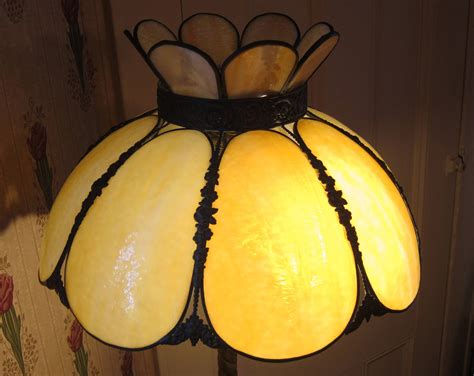 Vintage Slag Glass Lamp Shade Yellow Tulip Petal Shape With