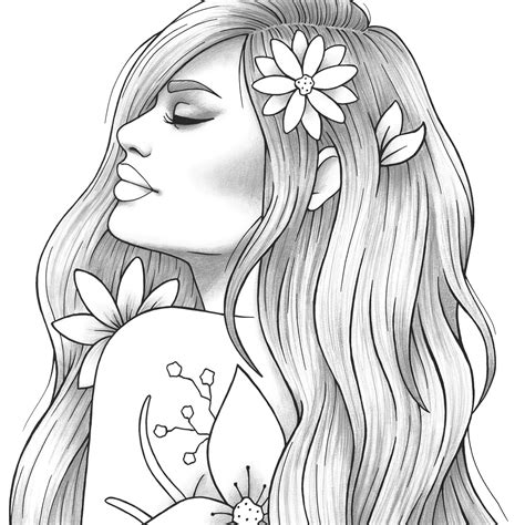 Printable Coloring Page Girl Portrait And Clothes Colouring Etsy