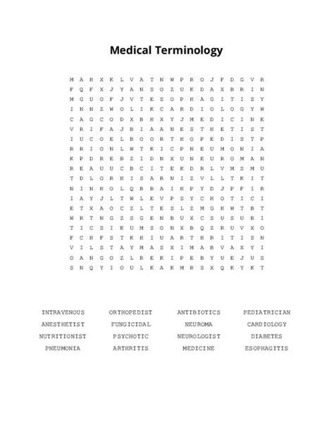 Medical Terminology Word Search