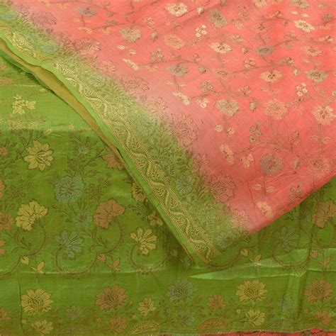 Vintage Sari 100 Pure Silk Peach Sarees Woven Premium 5yd Etsy