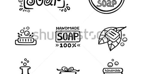 Hand Drawn Labels For Handmade Soap Bars Set Of Vector Logos Badges
