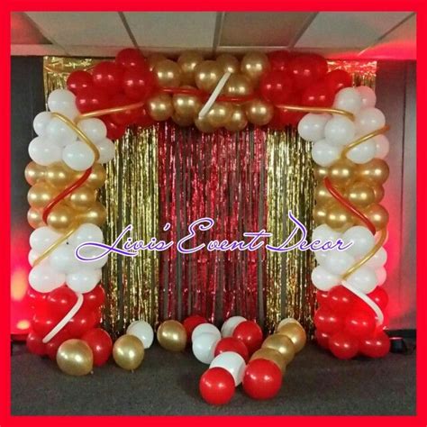 The most common gold baby shower material is metal. Red Gold and White Balloon Arch | My Balloon Arch Designs | White baby showers, Baby shower ...