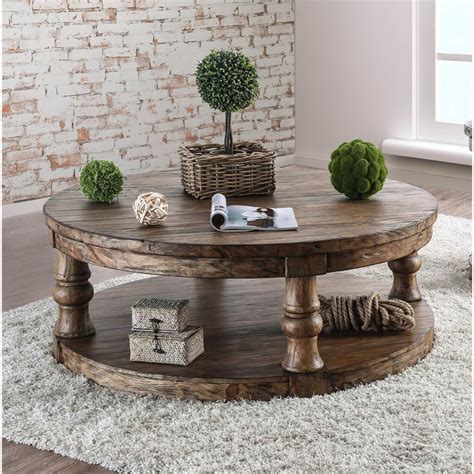 Furniture Of America Joss Rustic Round Wood Coffee Table In Oak Idf