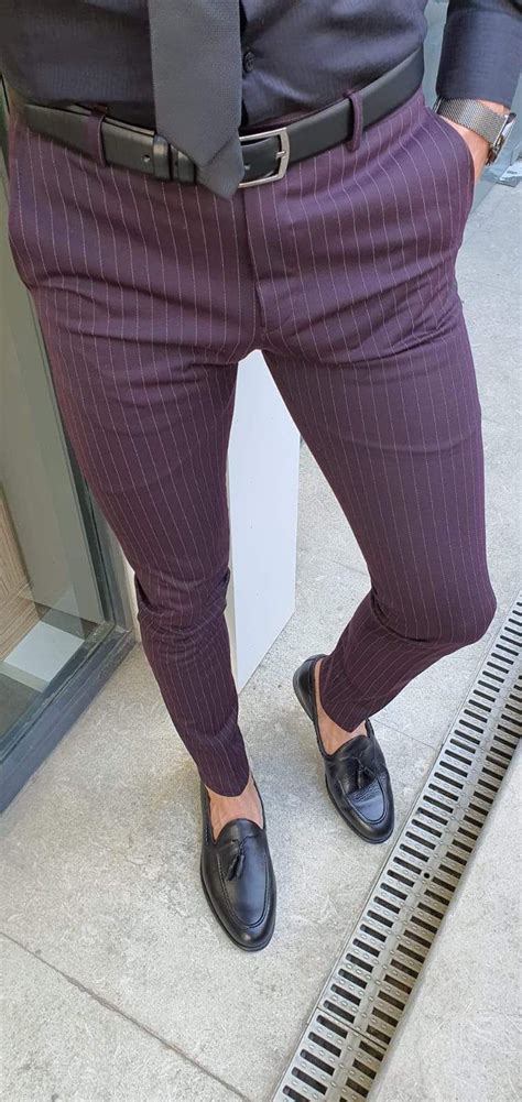 Marc Slim Fit Striped Claret Red Pants 33w In 2021 Red Pants Mens