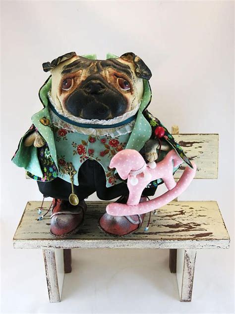 Textile Dog Pug With Pink Horse Soft Sculpture Pug Collectible Etsy