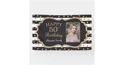 Happy 50th Birthday Banner Gold Glitter Photo Banner