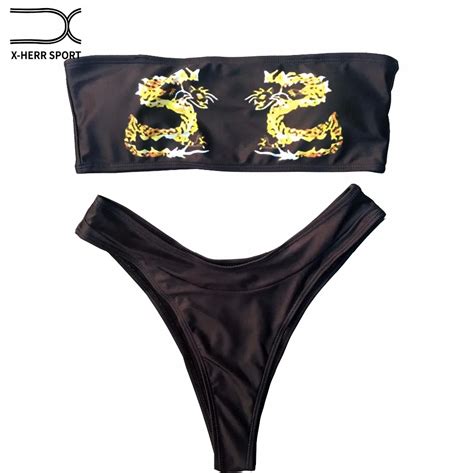 Sexy Bikini Set 2018 Dragon Tiger Printed Bandeau Swimwear Women