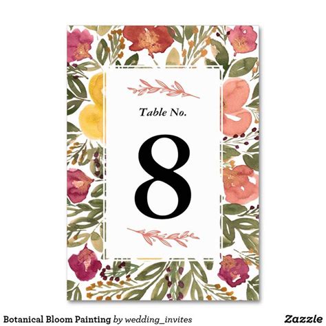 Botanical Bloom Painting Table Number Zazzle Card Table Wedding