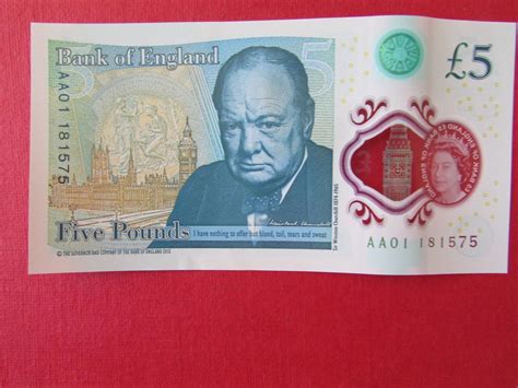 New £5 Pound Note Churchill With Low Serial Number Aa01 181575 On Ebid