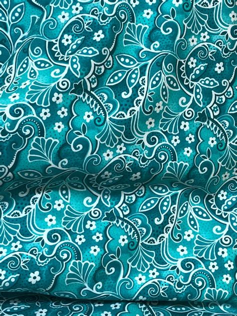 Aqua Green Swirl Vine Floral Cotton Fabric By Blank Quilting Etsy