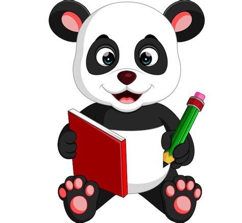 Lindo Panda Leyendo Un Libro Vector Premium