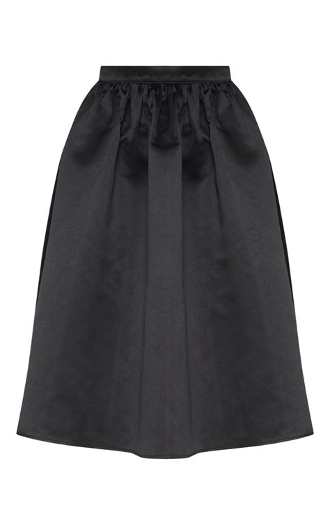 Black Satin Full Midi Skirt Skirts Prettylittlething