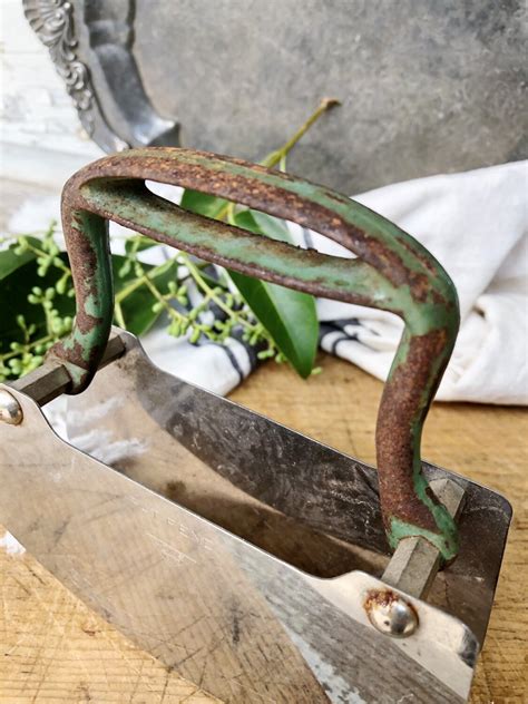 Antique Pastry Slicer Cutter Cast Iron Green Farmhouse Decor Fixer