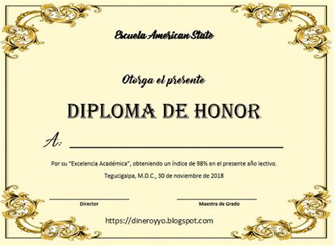 Diplomas De Honor Plantillas De Diplomas Formatos De Diplomas Y