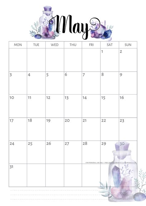 calendar printable crystals cute freebies