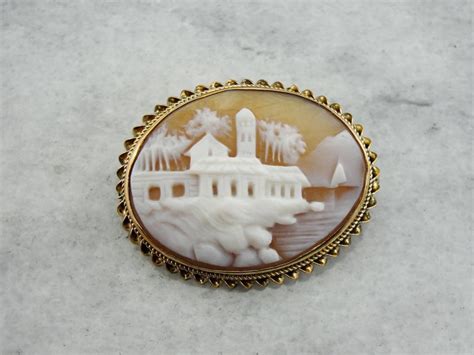 Scenic Cameo Brooch Gold Filled Cameo Pin Gold Filled Etsy