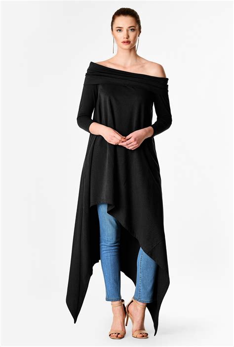 Shop Off The Shoulder Asymmetric Hem Cotton Knit Dress Eshakti